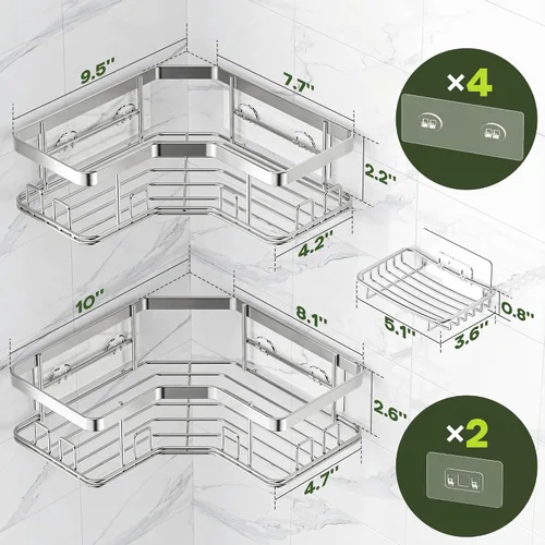 Miniatura 7 de MAXIFFE Paquete de 3 organizadores de ducha de esquina extragrande con soporte para jabón, gran capacidad, resistente, fácil de instalar, sin