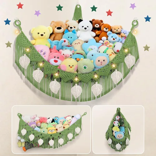 Miniatura 17 de Hamaca para Animales de Peluche de Esquina - 142 cm Jumbo Hecha a Mano de 5mm de Doble Cordón de Macramé para Almacenamiento de Animales de Peluche
