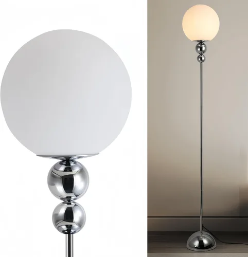 Moderna lámpara de pie de cristal para dormitorio, lámpara de pie vintage de mediados de siglo de 63 pulgadas con pantalla de globo de vidrio Blanco