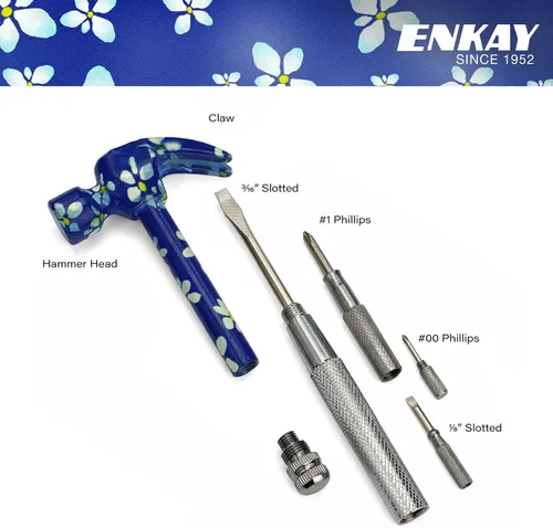Miniatura 2 de ENKAY - Martillo y destornillador 6 en 1 con motivos florales, martillo de garra multifuncional con estampado de flores (Patrón 4)