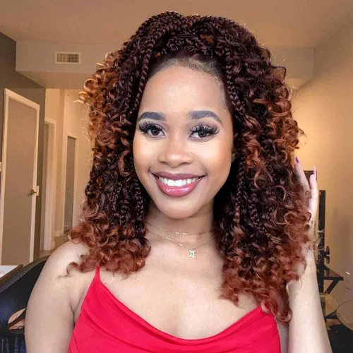 Miniatura 9 de Wodun Extensiones de cabello de ganchillo Goddess de 14 pulgadas, trenzas de caja con extremos rizados 3X estilo bohemio, extensiones de cabello