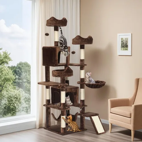 Miniatura 8 de YITAHOME Árbol para gatos de 75 pulgadas de alto para interior: torre multinivel para gatitos con condominios para gatos, perchas superiores, rampa
