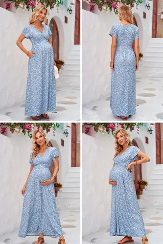 Miniatura 4 de OUGES Maternity Maxi Dress Wrap Baby Shower Pregnancy Dresses for Photoshoot Maternity Outfits Summer Clothes 2026