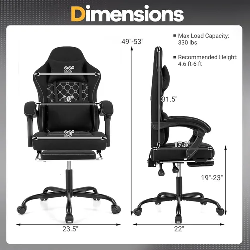 Miniatura 3 de Giantex Silla de juegos, silla ergonómica para computadora con reposacabezas, soporte lumbar, reposabrazos de conexión, respaldo reclinable