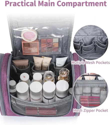 Miniatura 3 de Narwey - Neceser de viaje colgante, organizador de maquillaje y productos cosméticos para mujeres y hombres, Aa-morado., L