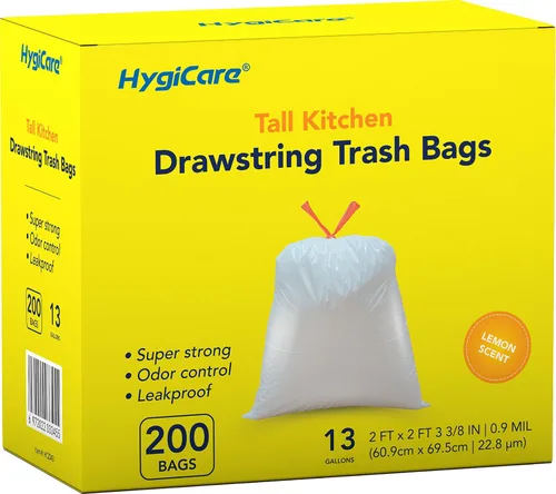 Miniatura 10 de HygiCare Bolsas de basura de cocina de 13 galones de alto, con aroma a lavanda, 200 bolsas de basura con cordón, preseparadas, control de olores