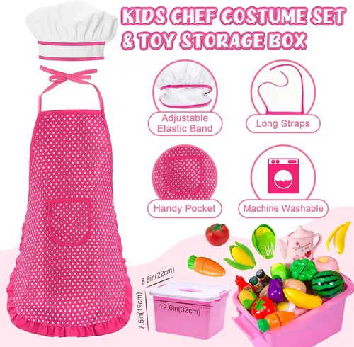 Miniatura 5 de 121 piezas de accesorios de cocina de juguete, juego de cocina para niños, juego de comida de imitación, set de fiesta de té, cocina de juguete