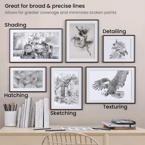 Miniatura 7 de ARTEZA Juego de 12 lápices de dibujo de 6B a 4H, lápices de arte preafilados en lata de metal para bocetos, sombreado, dibujo, mezcla y trabajo