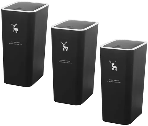 Sooyee Paquete de 3 basureros de baño con tapa de 10 litros/2.6 galones, delgado con tapa desplegable, cesta de basura para baño, tocador, Negro