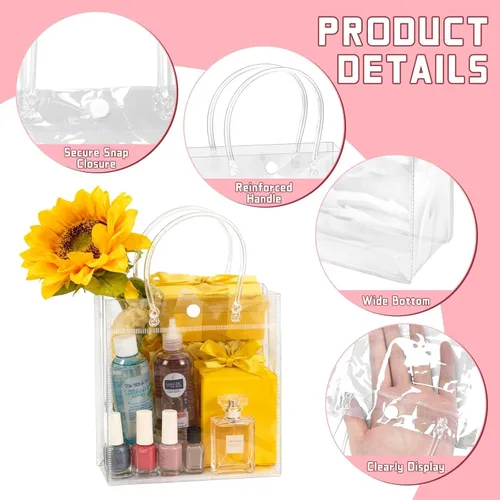 Miniatura 3 de BadenBach 16 bolsas de regalo transparentes con asas, 9.8 x 9.8 x 3.5 pulgadas, bolsa de plástico transparente para fiesta, bolsa de regalo