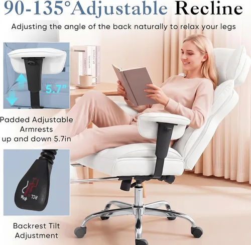 Miniatura 6 de DUMOS Silla de escritorio grande y alta para oficina en casa, silla de computadora para juegos, silla ergonómica ejecutiva con reposapiés, respaldo