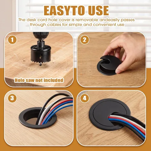 Miniatura 5 de SATINIOR Paquete de 10 ojales para cables de escritorio, organizador de plástico para escritorio, cubierta de plástico con ojales para organizar