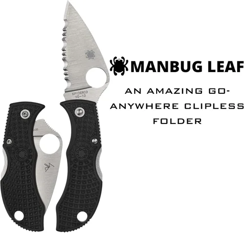 Miniatura 2 de Spyderco Manbug Leaf Cuchillo plegable de bolsillo con hoja de acero VG-10 de 1.9" y mango FRN - Cuchillo EDC para hombres y mujeres, perfecto