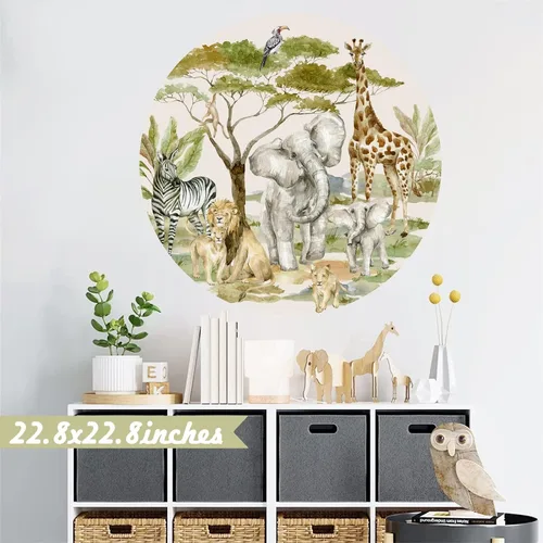 Miniatura 2 de Calcomanías de pared de animales de la selva para niños, diseño de animales de safari africano, despegar y pegar, decoración de paredes de bosque