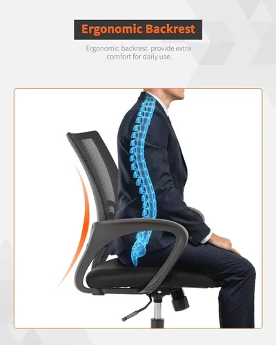 Miniatura 6 de Silla de oficina en casa, silla ergonómica de escritorio con respaldo medio, silla de computadora de malla, soporte lumbar, cómoda, ejecutiva