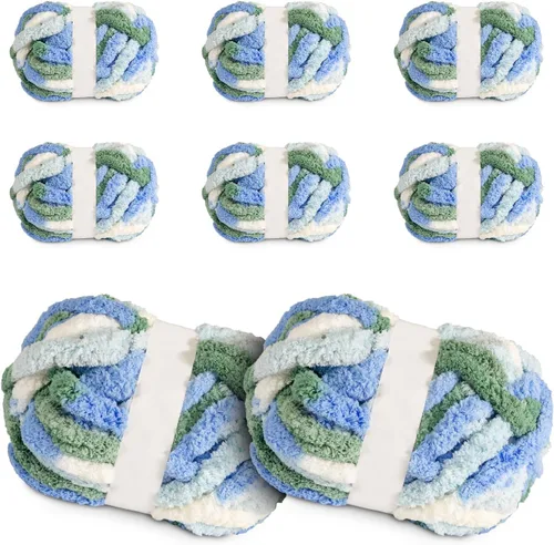 Miniatura 24 de Ultra Suave 1kg (2.2 LBS) Hilo Grueso para Tejer a Mano, Hilo de Tubo de Tela de Terciopelo Luxuoso para Hacer Bolsos, Almohadas, Mantas, Azul Ártico