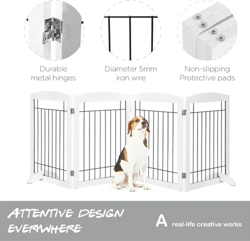 Miniatura 5 de PAWLAND Puerta extra ancha para perros para casa, puerta, escaleras, cercas para perros en interiores, puertas plegables independientes de madera