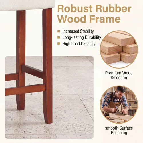 Miniatura 7 de Giantex 25 Inch Bar Stools, Backless Saddle Barstools with Sponge Padded Cushion, Nailhead Trim, 330 Lbs Wood Bar Stools with Foot Rest for Kitchen