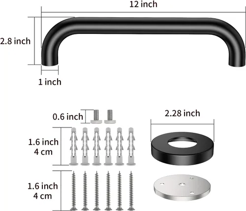 Miniatura 2 de Paquete de 2 barras de agarre para la regadera de 12 pulgadas en negro mate, mango de barra de agarre de seguridad de acero inoxidable ZUEXT