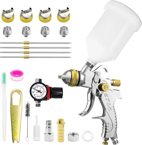 Miniatura 9 de HVLP - Kit de pistola de pulverización con boquillas de 1.4/1.7/0.079 in y presión de aire, pistola de pintura automotriz de alimentación por
