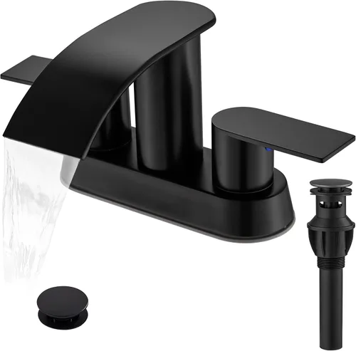 Miniatura 12 de Grifo de lavabo de baño en cascada de 4 pulgadas de níquel cepillado con llave de lavabo de baño con drenaje emergente de 2 o 3 agujeros, grifo