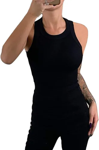 Miniatura 4 de Camisetas sin mangas para mujer, de verano, básicas, de punto delgado, acanaladas, con espalda cruzada