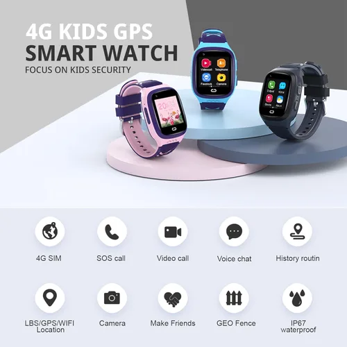 Miniatura 2 de Tixpc Reloj inteligente 4G para niños con rastreador GPS, ubicación, videollamada, teléfono celular, llamadas SOS, chat de voz, pantalla táctil