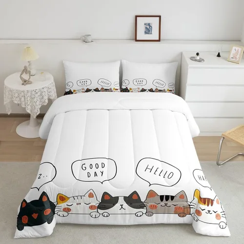 Miniatura 86 de Erosebridal Juego de ropa de cama para niños, tamaño individual, diseño de gatos de dibujos animados, para niñas, niños y adolescentes, edredón