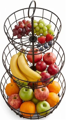 Miniatura 8 de HANZE Soporte de cesta de frutas de granja de 2 niveles, estante de almacenamiento de encimera de frutas y verduras, multifuncional, desmontable