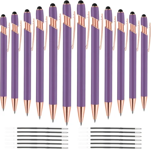 Miniatura 10 de 12 PCS Bolígrafos 2 en 1 con Punta Stylus, Bolígrafo de Metal con Tinta Negra de 1.0 mm, Stylus para Pantallas Táctiles (Oro Rosa y Azul Claro)
