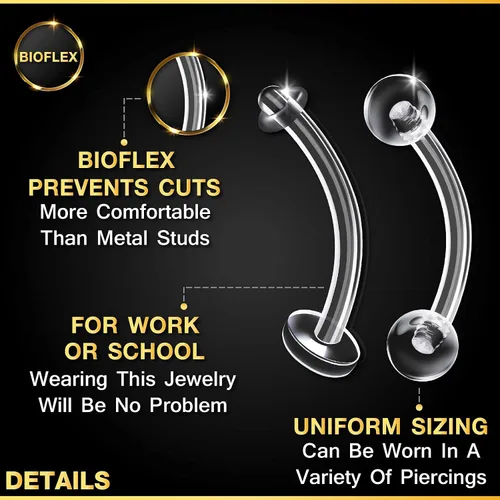 Miniatura 4 de 4 retenedores de barra curvados de bioplástico calibre 16 bola de trago lóbulo de tragus joyería para piercing de cejas ver más tamaños