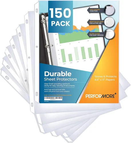Performore Protectores de 150 hojas, transparentes de 8.5 x 11 pulgadas para carpeta de 3 anillas, fundas de plástico para hojas de plástico,