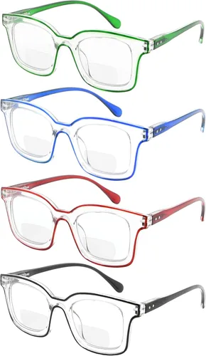 Eyekepper Paquete de 4 lentes de lectura bifocales para mujer, marco de doble color