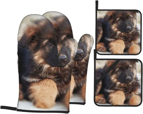 Miniatura 13 de Cavalier King Charles Spaniel - Juego de 4 manoplas para horno y ollas para perros, resistentes al calor, con capa interior de algodón Cavalier King