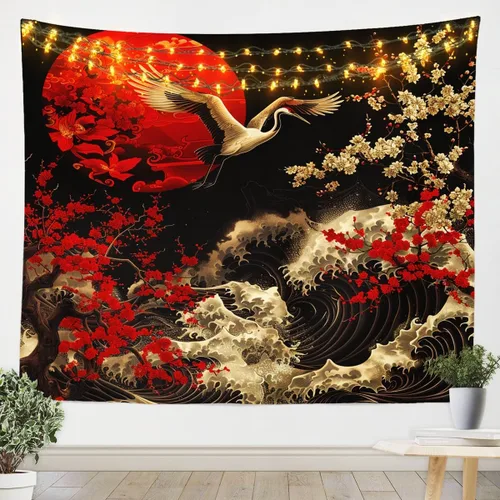 Miniatura 5 de Erosebridal Arte de pared de dragón oriental para colgar en la pared, estilo japonés, montaña, mar, océano, decoración de pared, tapiz impreso
