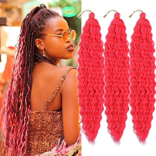 Miniatura 8 de Pelo ondulado de ganchillo de 18 pulgadas, cabello rizado trenzado, 3 paquetes de cabello trenzado de onda profunda para diosa, trenzas sin nudos