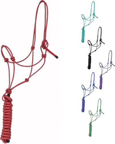 Miniatura 8 de Majestic Ally Cabestro de entrenamiento de poliéster rígido de 1/4 pulgadas con 4 nudos con cuerda de plomo a juego de 10 pies para caballos, Negro