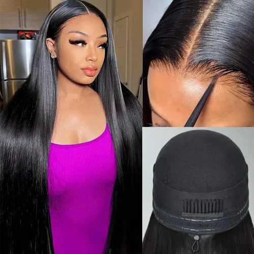 Miniatura 10 de Bling Hair - Pelucas de cabello humano lacio sin pegamento de 13 x 6 para mujer, peluca con cordón mejorada, densidad del 180%, peluca frontal