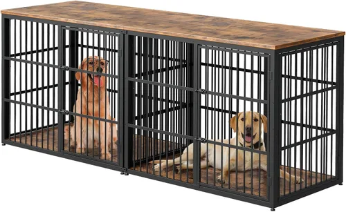 Miniatura 9 de Mueble de jaula para perros XXL de 48" con 3 puertas, jaula de madera combinada para mascotas, perrera resistente de interior para perros medianos a