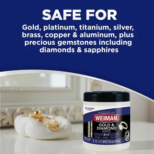 Miniatura 5 de Toallitas Weiman de oro y diamante 3 en 1 - El limpiador de joyería premium, elimina el deslustre y la suciedad, restaura y protege el brillo