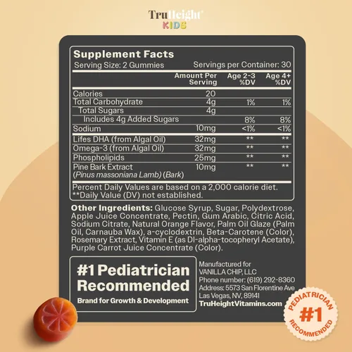 Miniatura 6 de TruHeight Gomitas de crecimiento cerebral para niños (naranja, a partir de 2 años) vitaminas naturales para niños y adolescentes - Gomitas de Omega