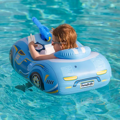 Miniatura 6 de Swimbobo - Flotador de piscina para niños pequeños con asiento, barco, inflable, avión, piratas, tiburones, coche para niños, juguetes al aire libre