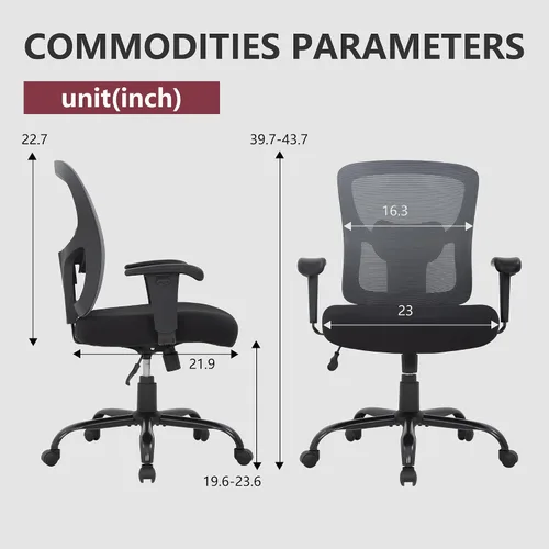Miniatura 3 de Silla de oficina grande y alta, silla de escritorio de 400 libras, silla de computadora de malla con soporte lumbar, asiento ancho, brazos