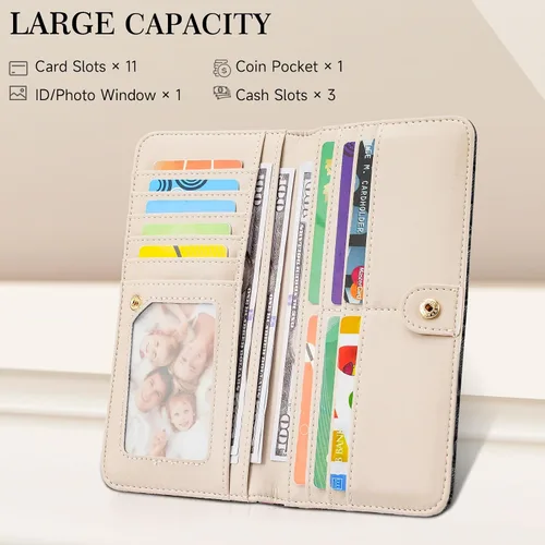 Miniatura 3 de Cartera delgada ultradelgada para mujer 3D de cuero con estampado de flores en relieve para mujer, cartera con bloqueo RFID, tarjetero plegable