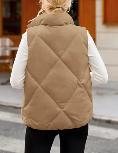 Miniatura 4 de MEROKEETY Chaleco acolchado sin mangas con cremallera para mujer, con cuello alto, con bolsillos