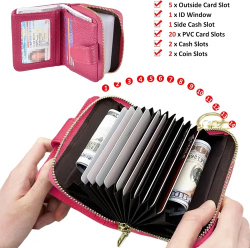 Miniatura 4 de Beurlike billetera de cuero, con tarjetero con bloqueo RFID, organizador, billetera segura para mujer