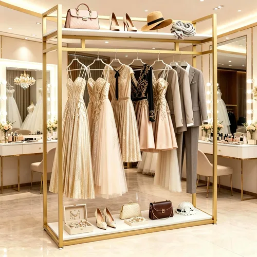 Miniatura 6 de Estante de ropa de 71 pulgadas con estantes, estante para vestidos de boda, estante de exhibición de ropa al por menor, resistente comercial