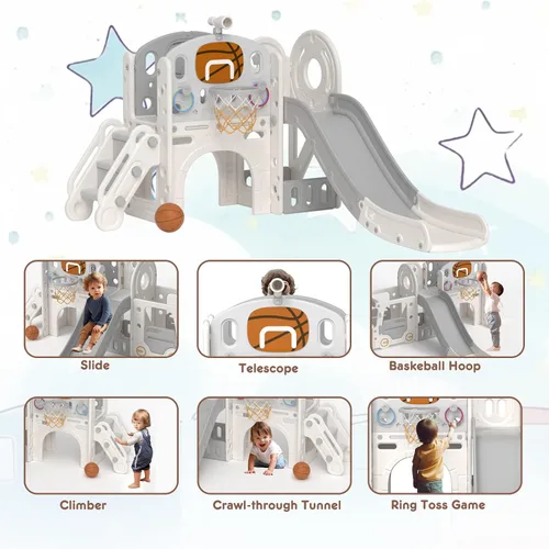Miniatura 3 de YUFU Conjunto de Tobogán 9 en 1 para Niños Pequeños, Tobogán para Niños de 1-3 Años, Conjunto de Juegos para Niños Pequeños con Aro de Baloncesto