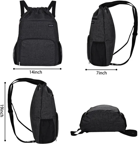 Miniatura 8 de Mochila con cordón con bolsillo para ropa húmeda y compartimento para zapatos, resistente al agua, para deportes, gimnasio, natación, bolsa