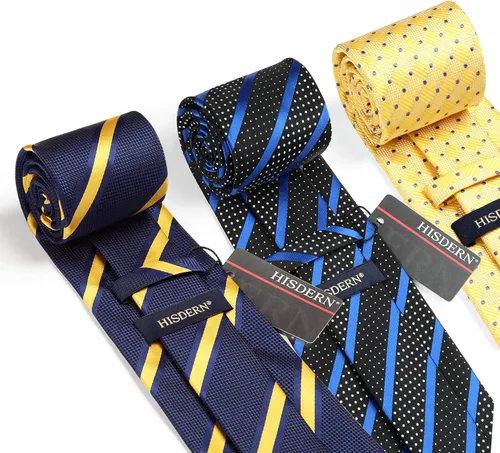 Miniatura 69 de HISDERN Juego de corbatas extralargas para hombre y pañuelo de bolsillo de 63 pulgadas, colección XL, caja de regalo, corbata, lote de 3